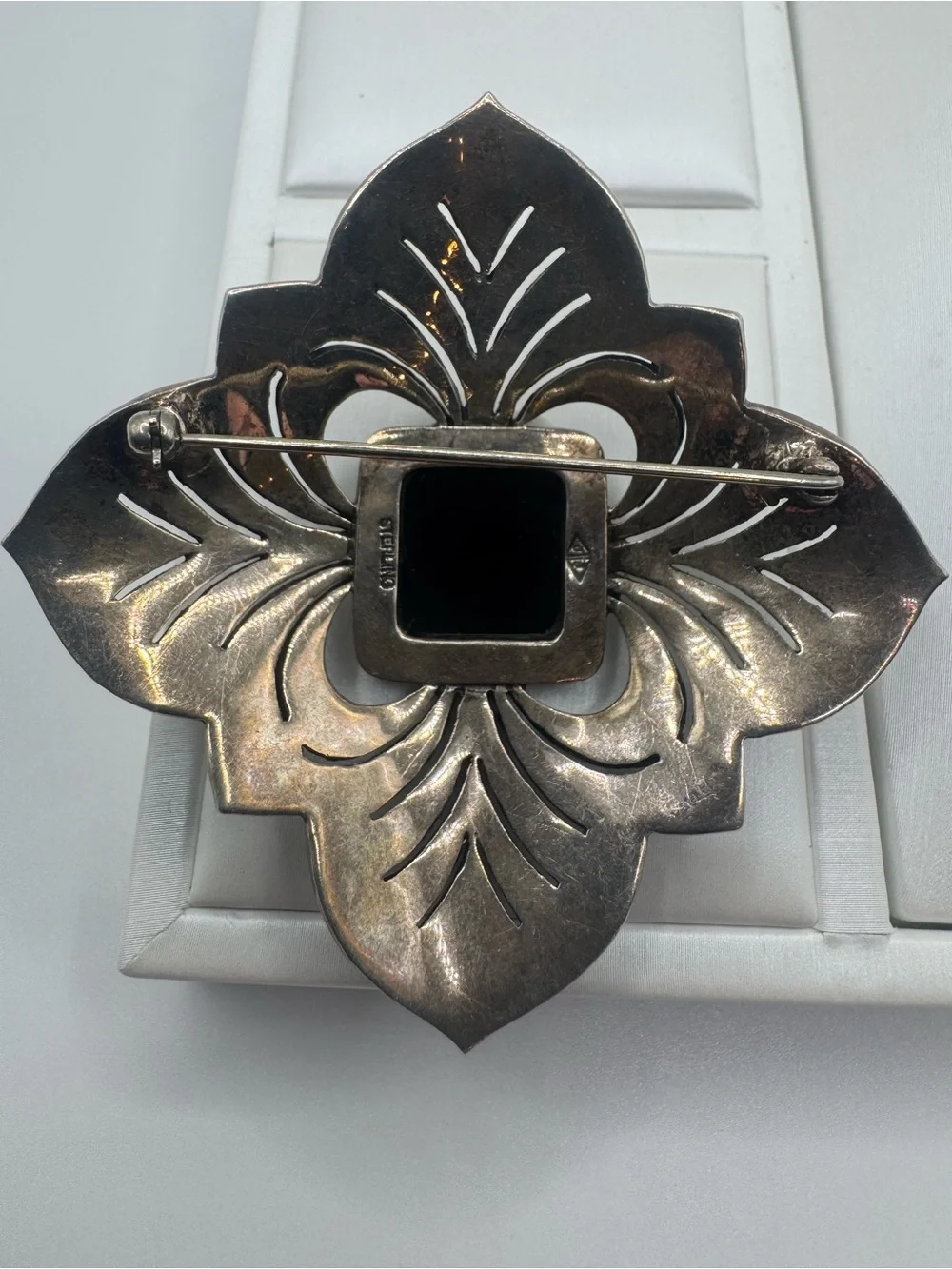 Judith Jack Vintage Sterling Silver Marcasite & Black Onyx Art Deco Brooch